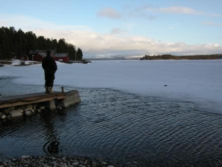 Isen på Femund har gått langs land i Synnervika. Foto: Tom Johansen, Statens naturoppsyn